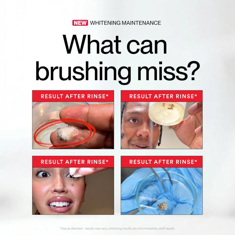 Stain-removing mouthwash, deep cleansing, minty and long-lasting.